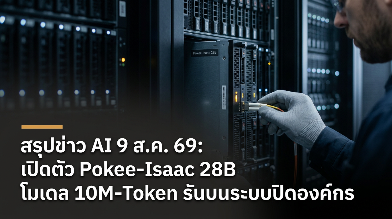 สรุปข่าว AI 9 ส.ค. 69: เปิดตัว Pokee-Isaac 28B โมเดล 10M-Token รันบนระบบปิดองค์กร — สรุปข่าว AI 9 ส.ค. 69: เปิดตัว Pokee-Isaac 28B โมเดล 10M-Token รันบนระบบปิดองค์กร, ข่าว ai วันนี้, สรุปข่าว ai, Pokee-Isaac 28B, โมเดลภา