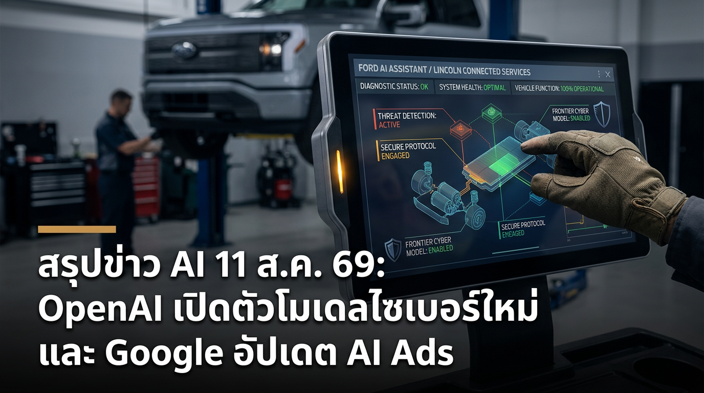 สรุปข่าว AI 11 ส.ค. 69: OpenAI เปิดตัวโมเดลไซเบอร์ใหม่ และ Google อัปเดต AI Ads — สรุปข่าว AI 11 ส.ค. 69: OpenAI เปิดตัวโมเดลไซเบอร์ใหม่ และ Google อัปเดต AI Ads, ข่าว ai วันนี้, สรุปข่าว ai, OpenAI ไซเบอร์, Google Ads A