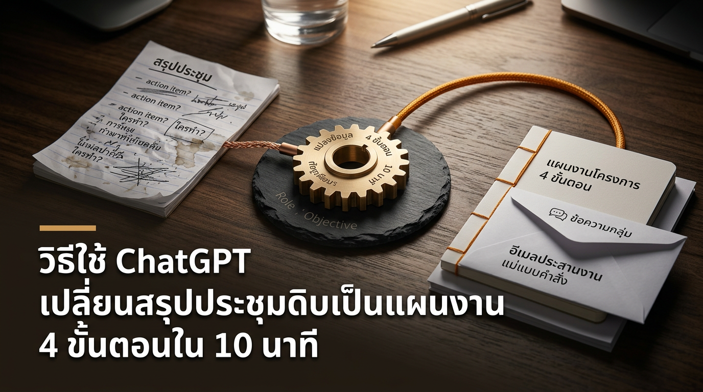 วิธีใช้ ChatGPT เปลี่ยนสรุปประชุมดิบเป็นแผนงาน 4 ขั้นตอนใน 10 นาที — วิธีใช้ ChatGPT เปลี่ยนสรุปประชุมดิบเป็นแผนงาน 4 ขั้นตอนใน 10 นาที, เรียน ChatGPT, สอน ChatGPT, วิธีใช้ ChatGPT, ChatGPT ทำงาน, สรุปการประชุม — Renetri