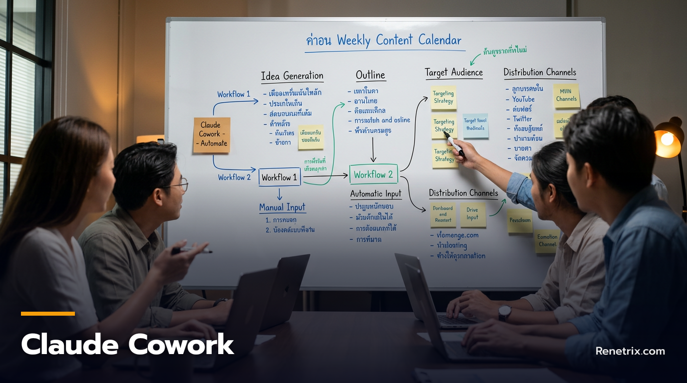 ทีมการตลาดใช้ Claude Cowork วางแผนคอนเทนต์รายสัปดาห์: Workflow ครบจบ — ทีมการตลาดใช้ Claude Cowork วางแผนคอนเทนต์รายสัปดาห์: Workflow ครบจบ, Claude Cowork, เรียน Claude Cowork, AI agent ช่วยงาน, automate ธุรกิจด้วย AI, อ