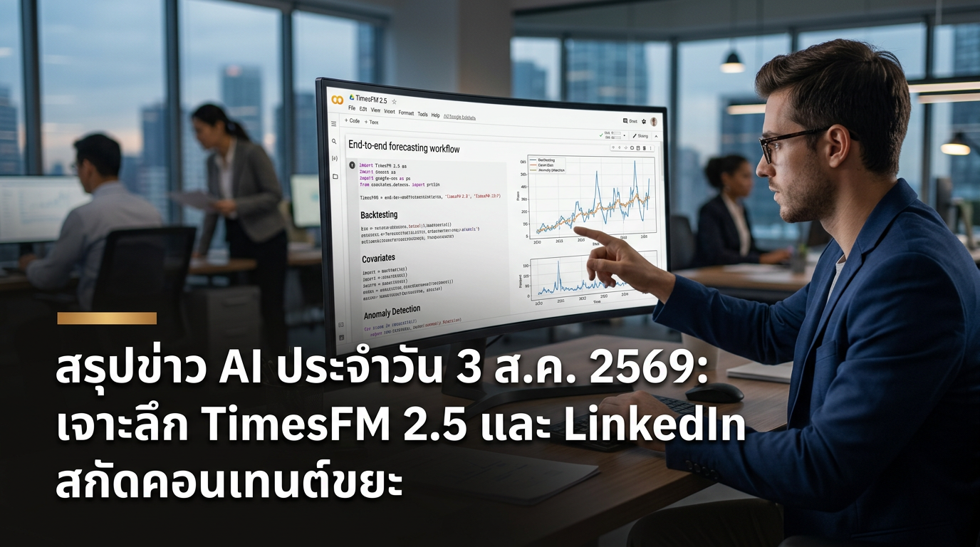 สรุปข่าว AI ประจำวัน 3 ส.ค. 2569: เจาะลึก TimesFM 2.5 และ LinkedIn สกัดคอนเทนต์ขยะ