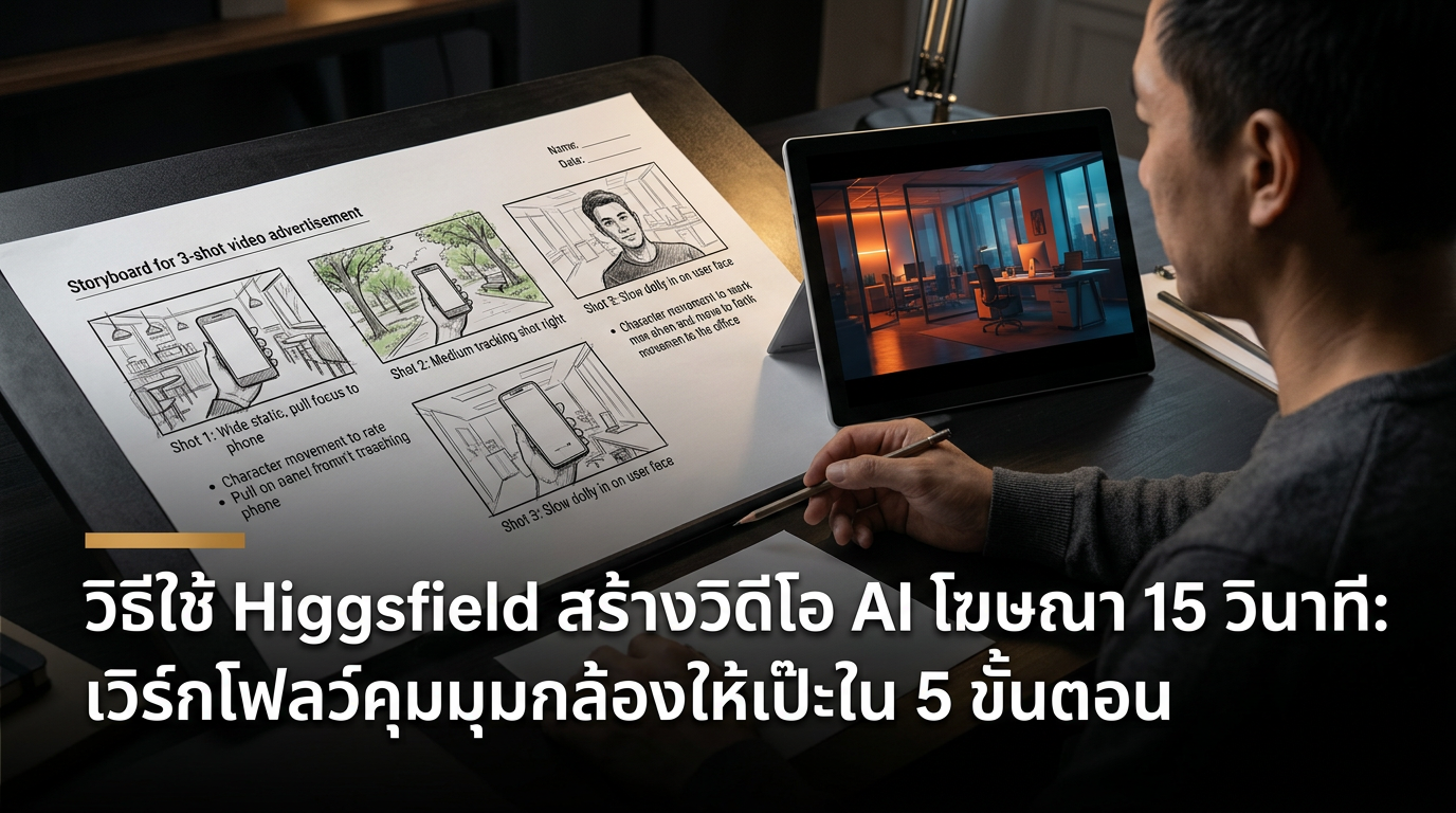 วิธีใช้ Higgsfield สร้างวิดีโอ AI โฆษณา 15 วินาที: เวิร์กโฟลว์คุมมุมกล้องให้เป๊ะใน 5 ขั้นตอน — วิธีใช้ Higgsfield สร้างวิดีโอ AI โฆษณา 15 วินาที: เวิร์กโฟลว์คุมมุมกล้องให้เป๊ะใน 5 ขั้นตอน, เรียน Higgsfield, วิธีใช้ Higgs