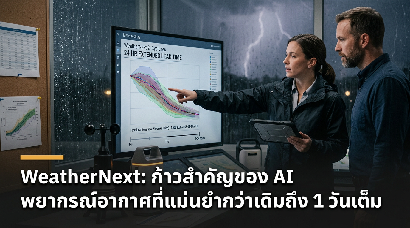 WeatherNext: ก้าวสำคัญของ AI พยากรณ์อากาศที่แม่นยำกว่าเดิมถึง 1 วันเต็ม — WeatherNext: ก้าวสำคัญของ AI พยากรณ์อากาศที่แม่นยำกว่าเดิมถึง 1 วันเต็ม, WeatherNext, Google DeepMind, AI พยากรณ์อากาศ, Cyclone Forecasting, AI Wo